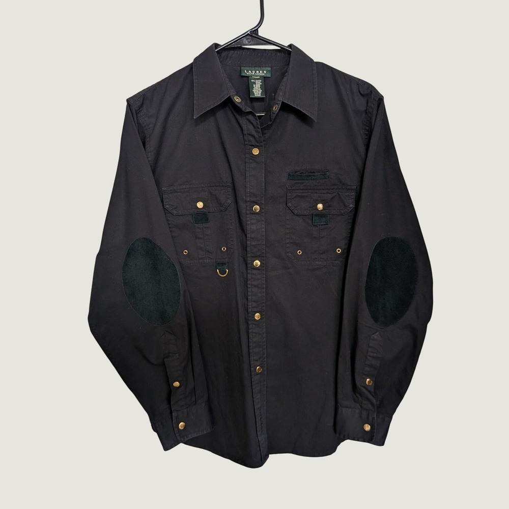 Lauren Ralph Lauren Black Cotton Button Up Safari Utility Shirt Large
